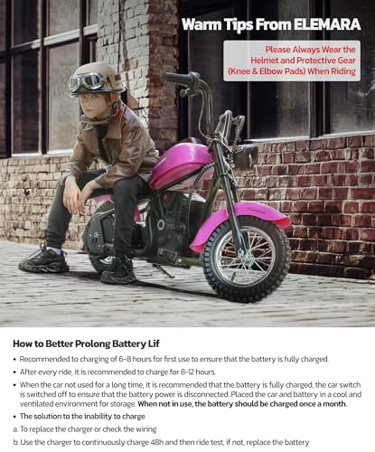 ELEMARA Electric Dirt Bike, 15 mph & 150lb Max, 24V Ride on Toy for Big Kids w/LED Lights & Power Display, Chain-Driven Motor, Twist-Grip Throttle, Shock Springs, Handbrake, 12" Air-Filled Tires-Black