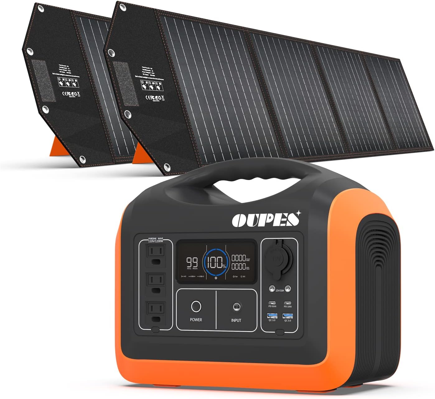 1488Wh/1800W Portable Power Station with 400W Solar Panel Included, LiFePO4 Power Station Battery Pack 3 AC Outlets(4000W Peak), Solar Powered Generator for Outdoor Camping Home Vanlife Off-Grid Emergency