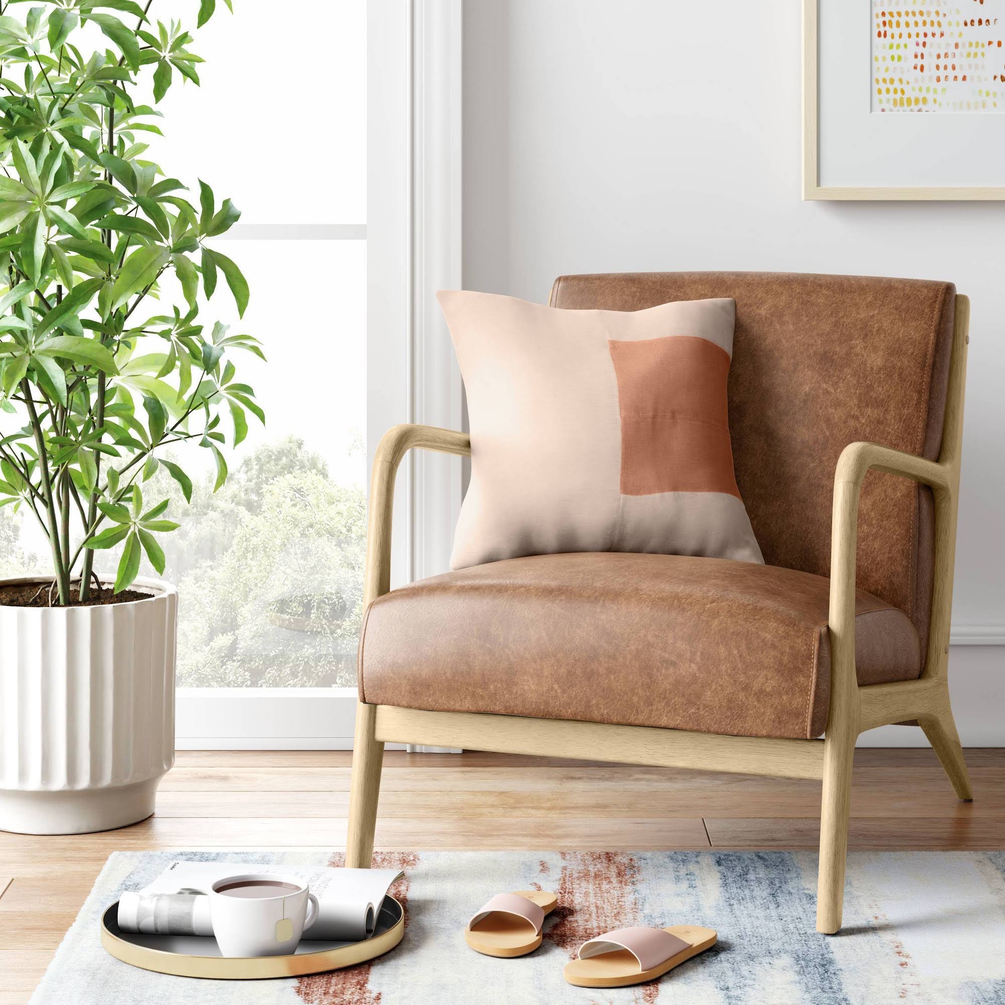 Esters Wood Armchair Caramel Faux Leather - Project 62