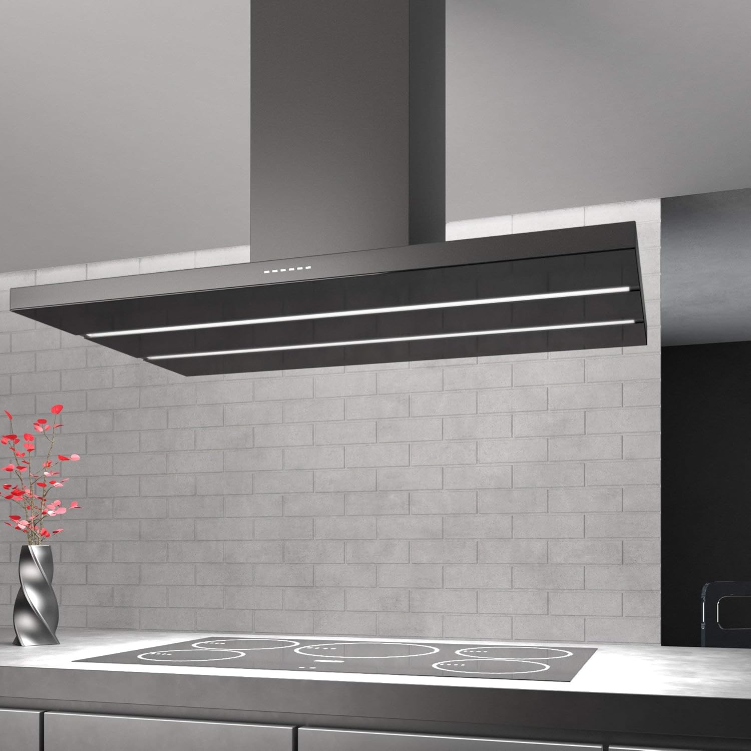 Futuro Futuro Range Hood 36" 940-CFM | Viale Black | Island-Mount Stainless Steel Vent Hood | Modern Italian Exhaust Hood | LED, Ultra-Quiet with Blower