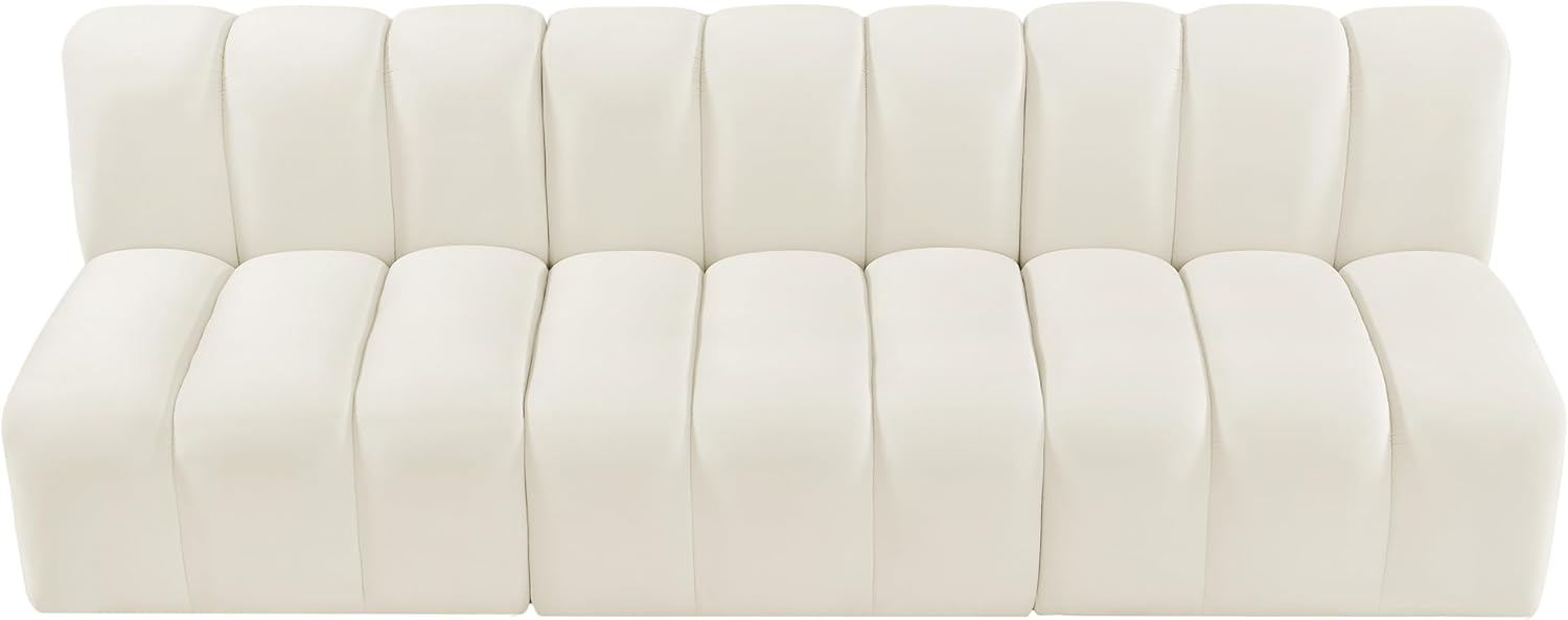 Meridian Furniture Arc Collection Modern | Contemporary Sofa with Soft Velvet, Deep Channel Tufting, Modular Design, 89.5 W x 31 D x 30 H, Cream