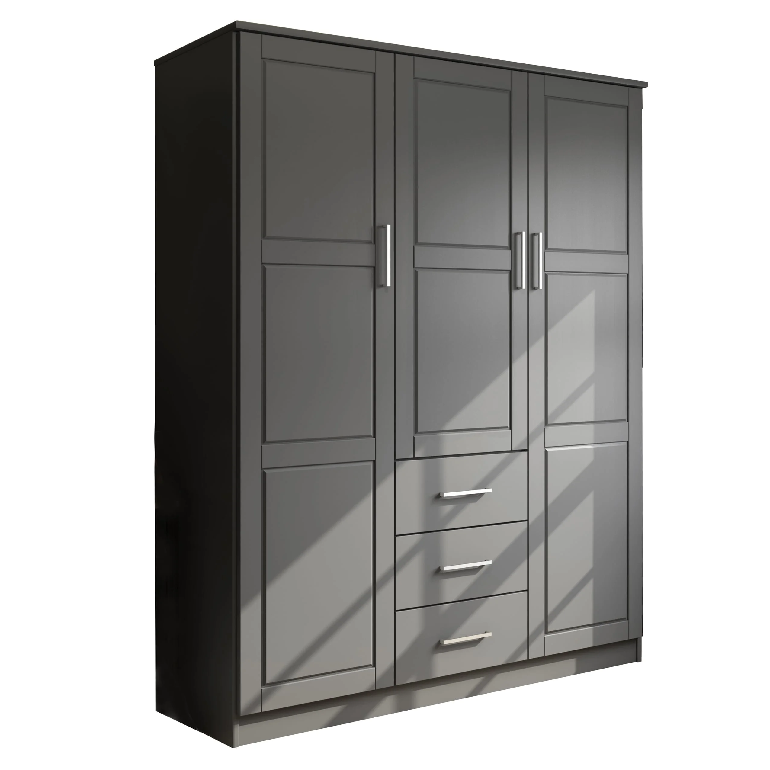 Palace Imports, Inc. Palace Imports 100% Solid Wood Cosmo 3-Door Wardrobe Armoire with Solid Wood or Mirrored Doors Grey-Raised Panel