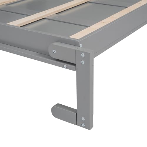 CITYLIGHT Full Size Murphy Bed with Storage Shelves and LED Lights, Easy Fold Wood Wall Bed, Space-saving Murphy Bed Cabinet for Guest Room Home Office, Grey