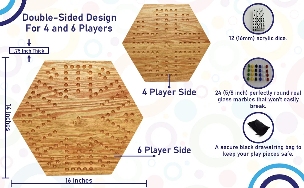 Solid Oak Double Sided Marbles Board Game Wooden 16 inch by Cauff