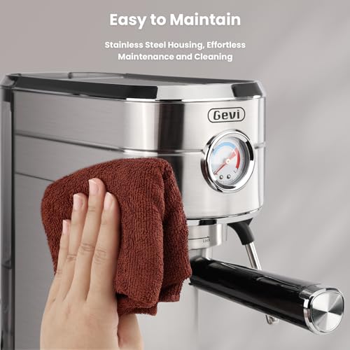 Gevi Espresso Maker 20 Bar, Professional Espresso Machine with Milk Frother, Stainless Steel Expressions Machine for Latte, Cappuccino, Commercial Espresso Machines & Coffee Makers, Great Gift, Beige