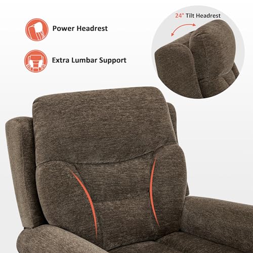 MCombo Triple Motor Power Lift Recliner Chair with Massage and Lumbar&seat Heating, Rolled Arms, Adjustable Headrest for Elderly People, Fabric 7888 (Coffee, Medium)