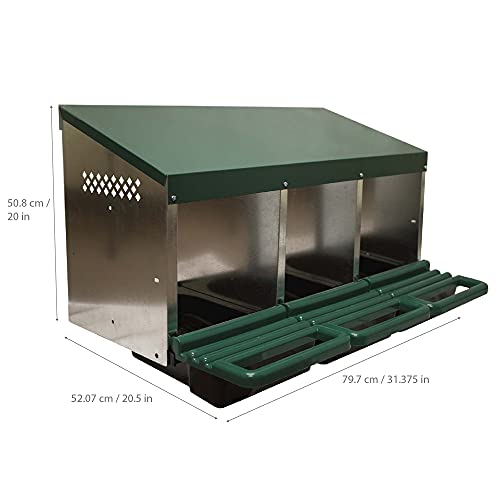 3 Compartment Roll Out Nesting Box for Chickens | Heavy Duty Chicken Coop Nesting Box with Lid Cover to Protect Eggs (with Perch) | for Up to 15 Hens