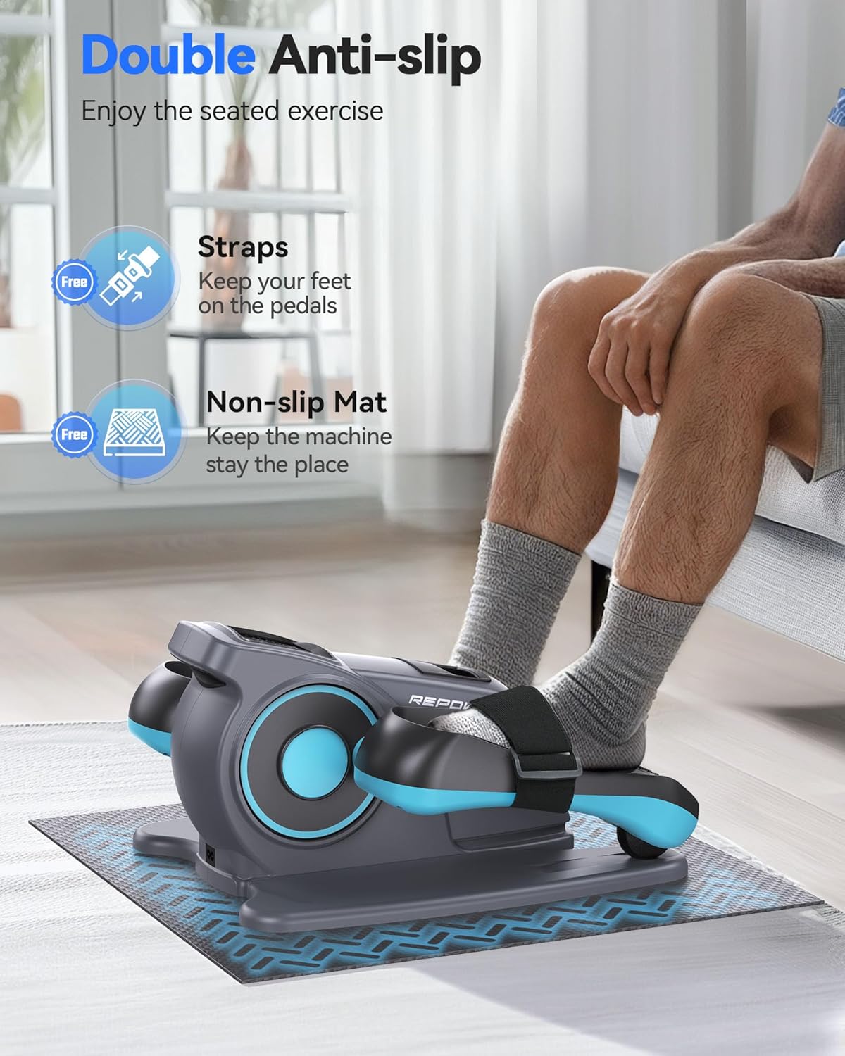 REPOWER Electric Under Desk Elliptical Machine,Seated Pedal Exerciser for Seniors, Quiet & Fully Assembled Ellipse Leg Exerciser with Adjustable Speed & Non-Slip Mat & Foot Straps Band