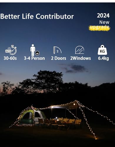 2-3-4 Person Camping Tent 60 Seconds Easy Quick Set Up Tent Waterproof Pop Up Dome Family Hexagon Outdoor Sports Backpacking Tents Double Layer Flysheet Camping Sun Shelters 2 doors