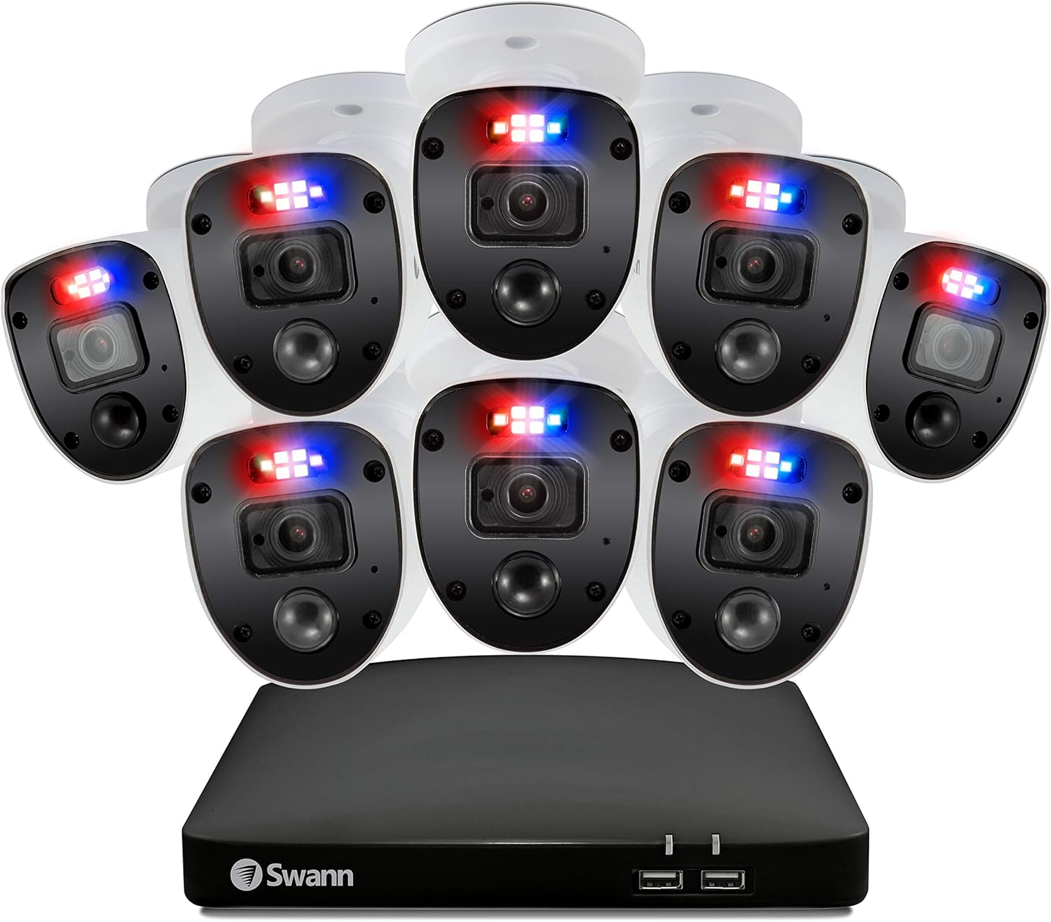 Swann Enforcer Home Security Camera System 8 Channel 8 Cameras DVR CCTV, Wired Surveillance 1080p Full HD + 1TB HDD, Color Night Vision, Red & Blue Flashing Lights, Alexa + Google, SWDVK-846808SL
