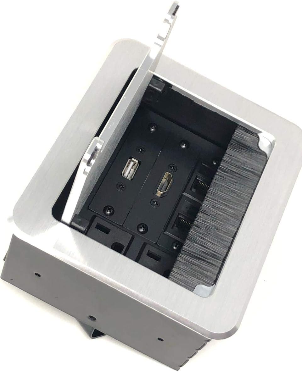 Yolkvisual Conference Table Connectivity AV Box 2 AC + 1 HDMI + 1 USB + 2 RJ45 Silver