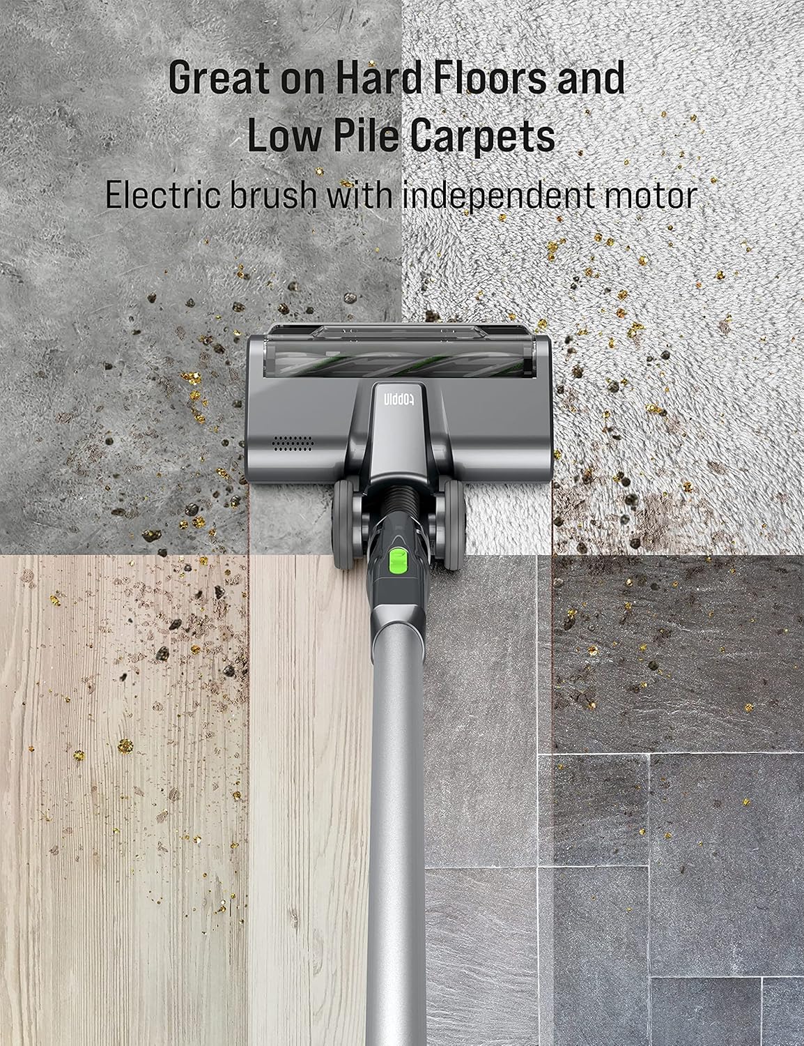 TOPPIN Cordless Stick Vacuum Cleaner - Perfect for Deep Clean Pet Hair, 24kPa Strong Suction, 40min Runtime, 8 in 1 Cordless Handheld Vacuum with Detachable Battery, 350W Brushless Motor