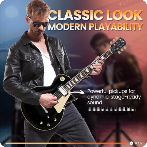 Fesley LP Electric Guitar with Arched Top:39" Solid Body Electric Guitars with Mahogany Body and Rosewood Fretboard,Electric Guitar with Humbucker Pickups, Guitarra Eléctrica with Alice String,Gold