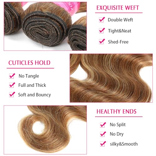 Younsolo Ombre 4/27 Human Hair Bundles Body Wave Bundles 10A Brazilian Remy Virgin Hair Wavy Weaves Colored Ombre Bundles