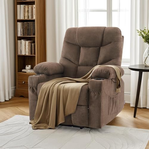MCombo Power Lift Recliner Chair with Extended Footrest for Elderly People, Fabric 7287 (Navy Blue, Medium)