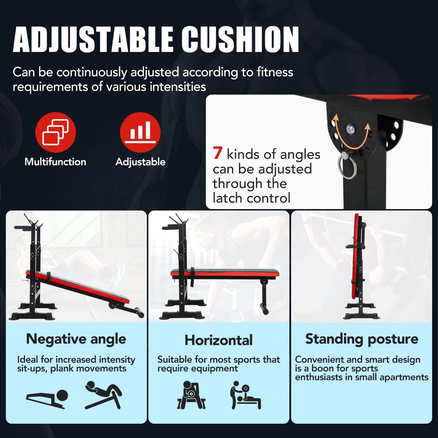 PayLessHere Adjustable Weight Bench with Barbell Rack,Bench Press Folding Multi-Function Workout Bench with Dip Station & Curl Bar, Weight Lifting Bench Strength Training Bench for Home Gym