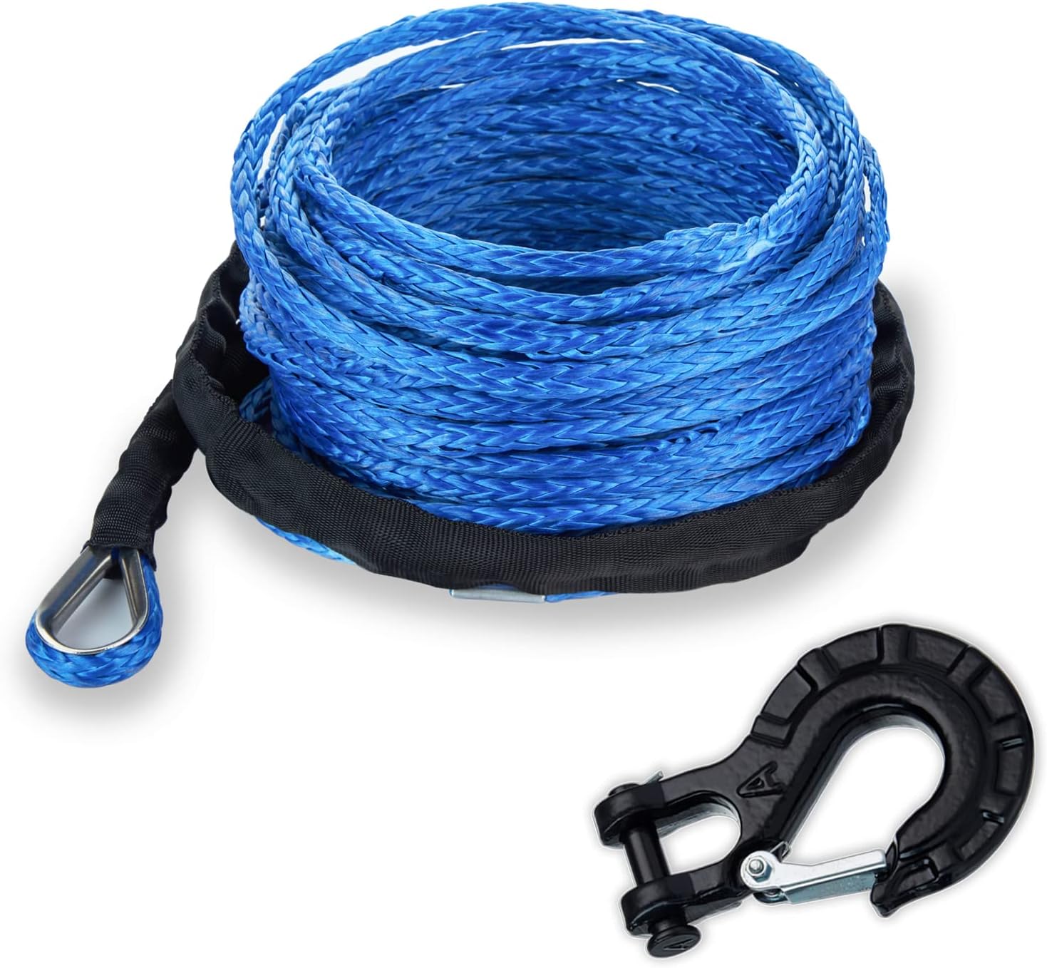Synthetic Winch Rope 17/64'' x 50', 10000LBS 12 Strands Synthetic Winch Line Cable Rope with Protective Sleeve Winch Hook for Off Road Vehicle ATV UTV SUV Truck Boat Ramsey Pack of 2