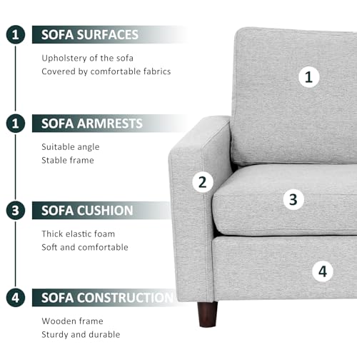 Babion 79" Convertible Sectional Sofa Couch, Linen Fabric L-Shaped Couch 3-Seat Sofa with Removable Ottoman for Living Room, Apartment and Compact Spaces, Light Gray