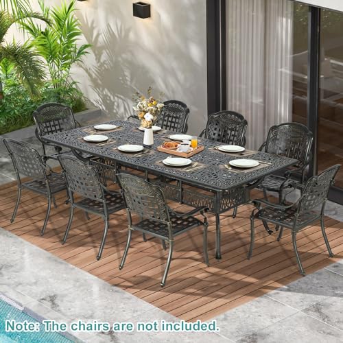 MEETWARM Outdoor 60" Rectangular Patio Dining Table, All Weather Cast Aluminum Large Patio Furniture Table Fits for 6-8 Person with 2" Umbrella Hole, Dark Bronze