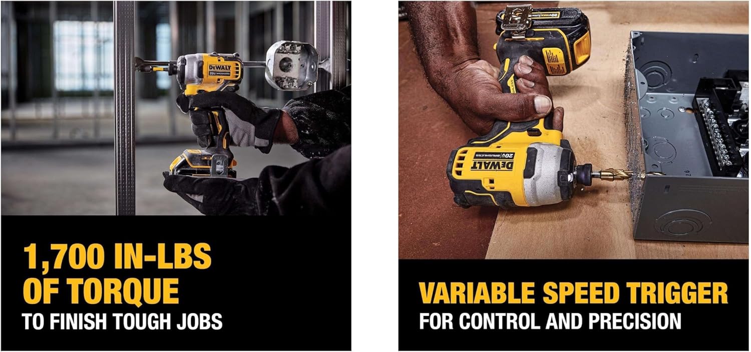DEWALT ATOMIC 20V-Max Brushless/Cordless Compact 1/4 in. Impact Driver Kit w/Charger, 2.0Ah-Battery, Bag&Belt Clip