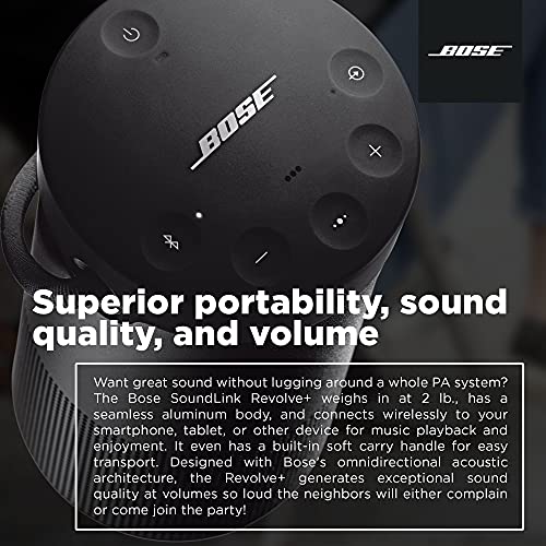 Bose SoundLink Revolve+ (Series II) Bluetooth Speaker, Portable Speaker with Microphone, Wireless Water Resistant Travel Speaker with 360 Degree Sound, Long Lasting Battery and Handle, Black