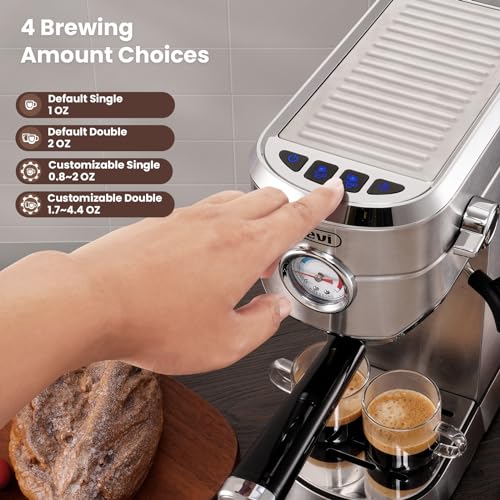 Gevi Espresso Maker 20 Bar, Professional Espresso Machine with Milk Frother, Stainless Steel Expressions Machine for Latte, Cappuccino, Commercial Espresso Machines & Coffee Makers, Great Gift, Beige