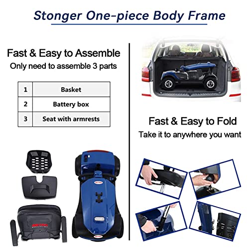 Outdoor Travel Folding Mobility Scooter for Seniors w/Windshield, Electric Medical Scooter for Adults with USB Charging Port, Powered Mobility Scooter MAX Load 300LBS