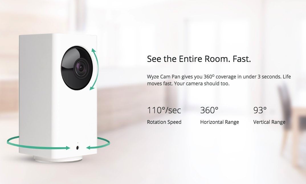 Wyze Cam Pan 1080p Pan/Tilt/Zoom Wi-Fi Indoor Smart Home Camera with Night Vision, 2-Way Audio, Works with Alexa & the Google Assistant, White - WYZECP1