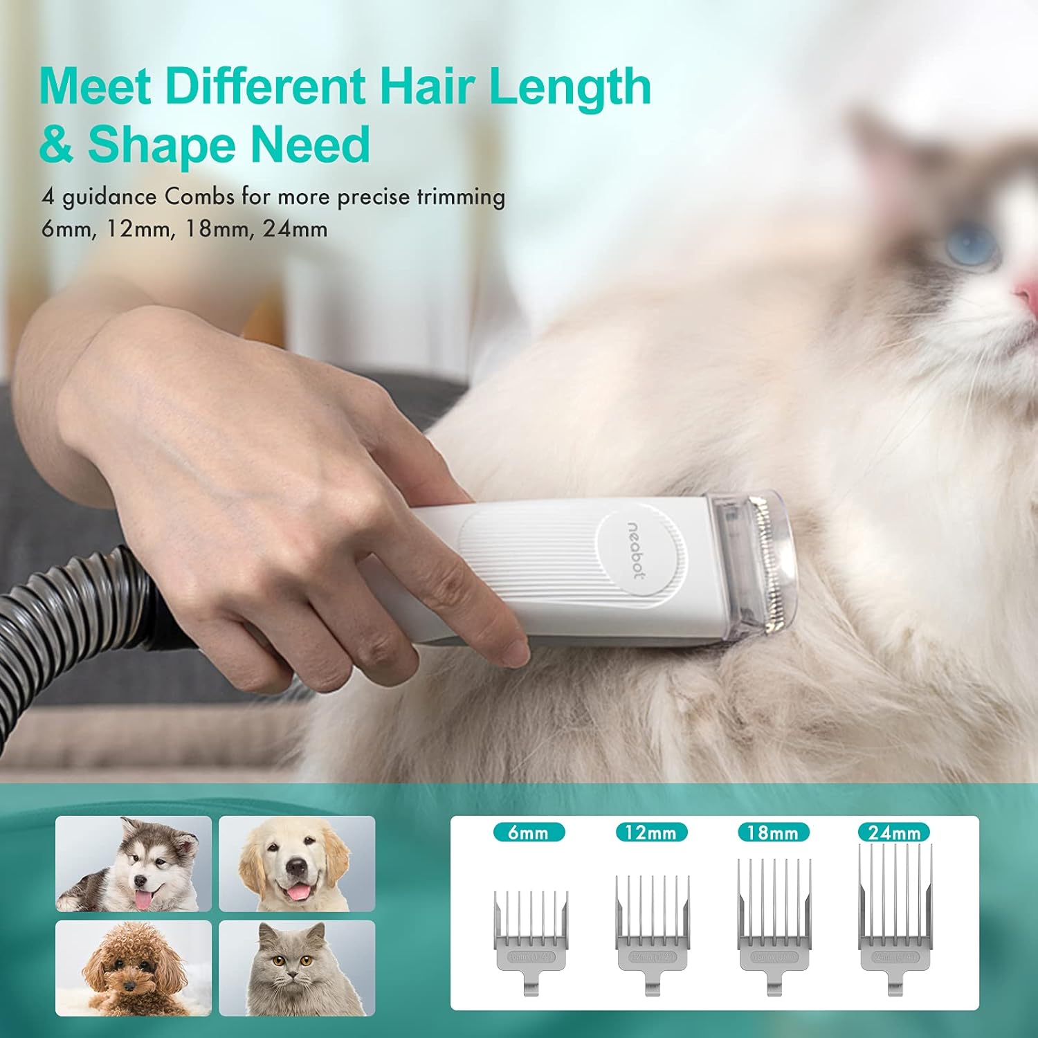 neabot P1 Pro Pet Grooming Kit & Vacuum Suction 99% Pet Hair, Professional Grooming Clippers with 5 Proven Grooming Tools for Dogs Cats and Other Animals