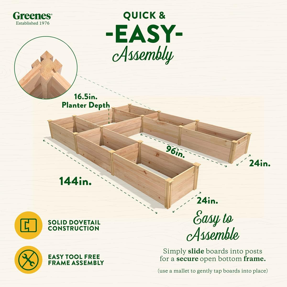 Greenes Fence Premium Cedar Raised Garden Bed, 8' x 12' x 16.5" U-Shaped Bed - Made in USA with North American Cedar
