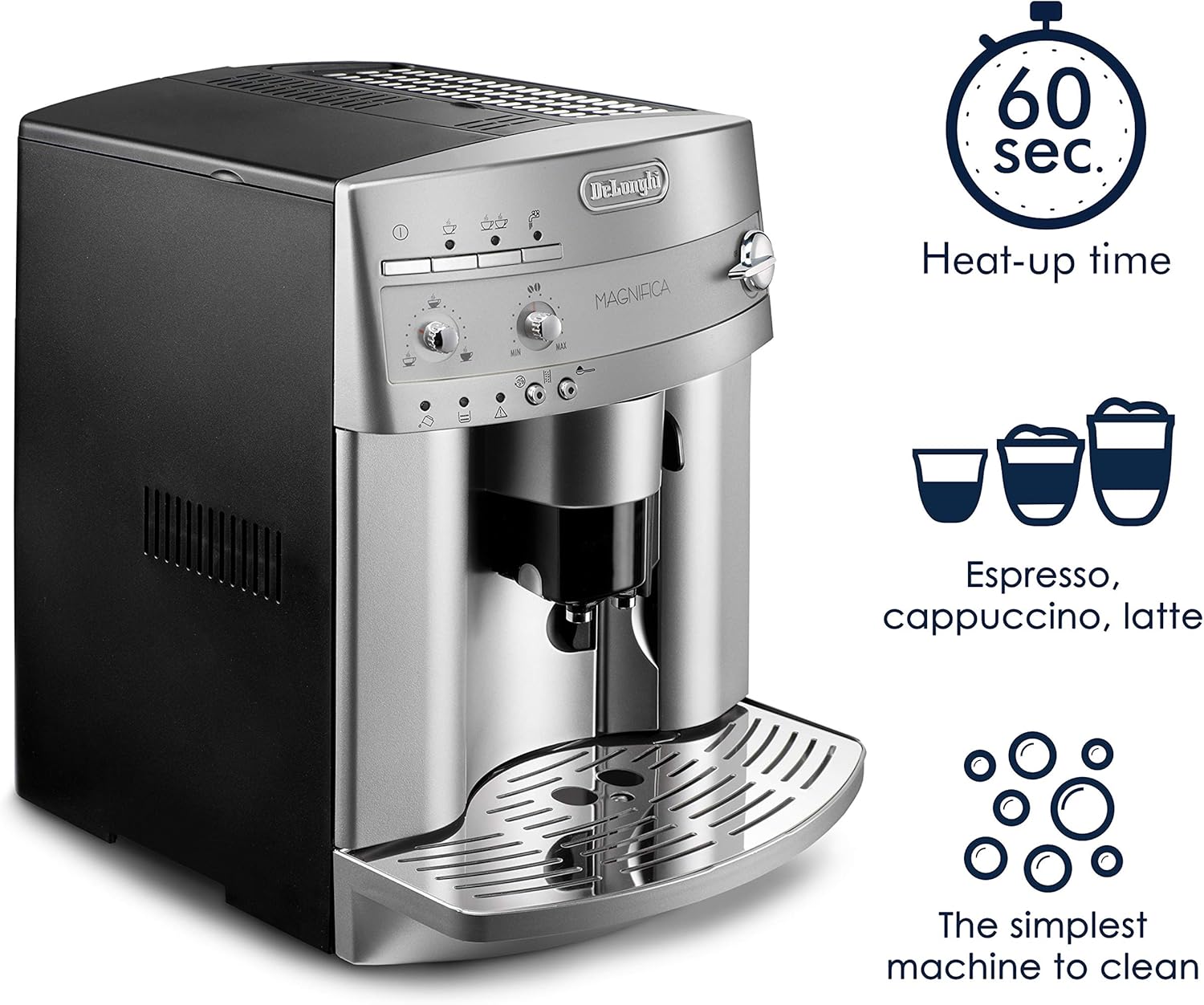 De'Longhi ESAM3300 Magnifica Super Automatic Espresso & Coffee Machine, Silver