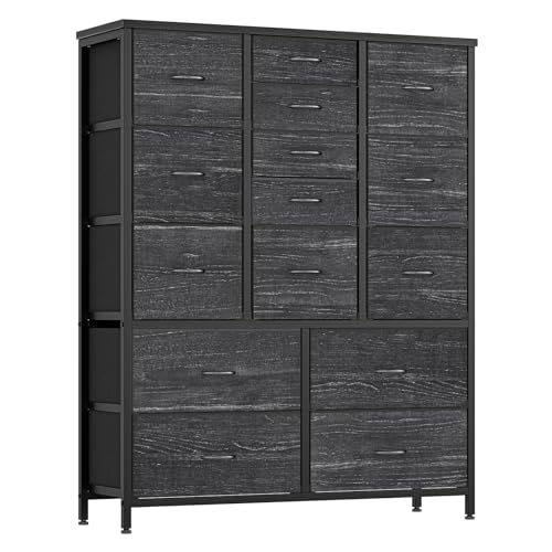 15 Drawers Dresser for Bedroom, Tall Dressers & Chests of Drawers for Hallway, Entryway, Storage Organizer Unit with Fabric, Sturdy Metal Frame, Wood Tabletop, Easy Pull Handle (White)