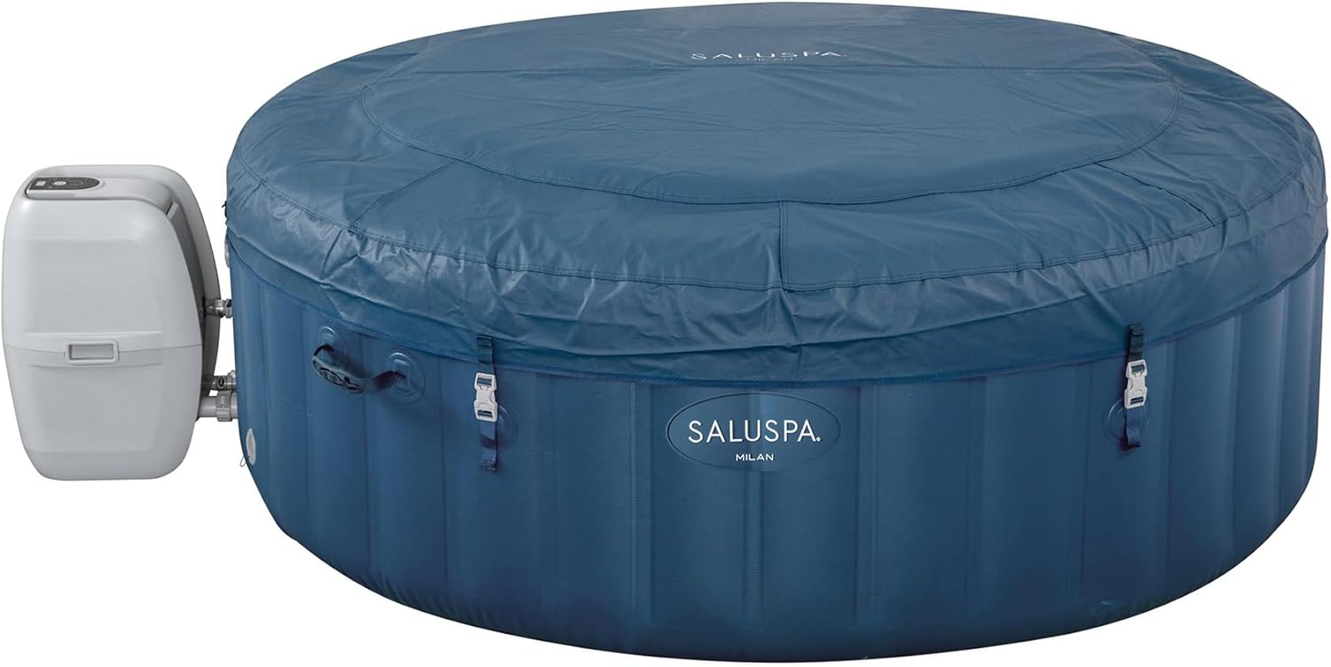 Bestway SaluSpa Milan AirJet 4 to 6 Person Inflatable Hot Tub Round Portable Outdoor Spa with 140 AirJets and EnergySense Energy Saving Cover, Blue