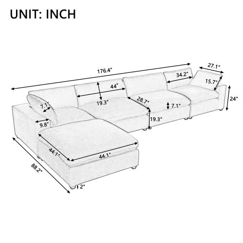 Upholstered Oversize Modular Sofa with Removable Ottoman,Sectional sofa for Living Room Apartment(5-Seater) (Beige)