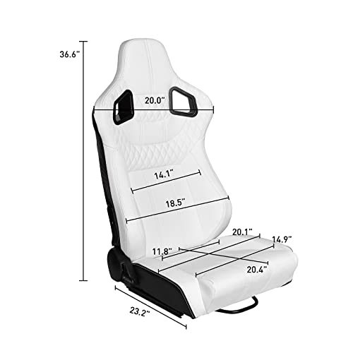 Universal Racing Seats, Pair of Bucket Seats with Dual Lock Sliders for Front-Back Adjustment, PVC Leather Racing Seats for Cars (White)