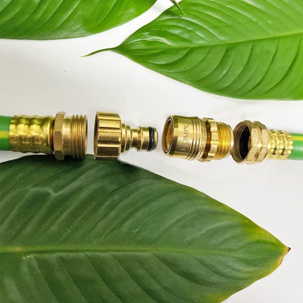HQMPC Garden Hose Quick Connect Lead Free Solid Brass Quick Connector Garden Hose Fitting Water Hose Connectors 3/4 inch GHT (6SETS) Pack of 2
