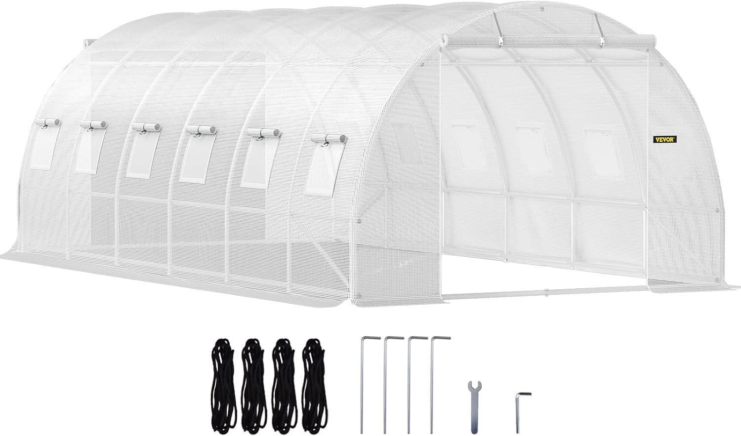 VEVOR 20 x 10 x 7 ft Walk-in Greenhouse Bundle with 10 Plant Growing Trays, Portable Hot House w/Galvanized Steel Hoops, Zippered Doors & Roll-up Windows