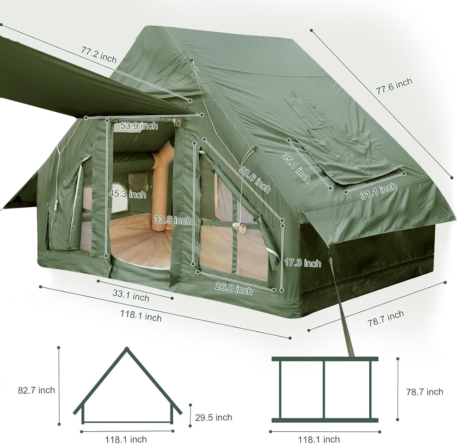 Inflatable Camping Tent with Pump and Stove Jack, 4-6 Person Inflatable Tent for Camping, Easy Setup Waterproof Inflatable House Tent with Mosquito Screen