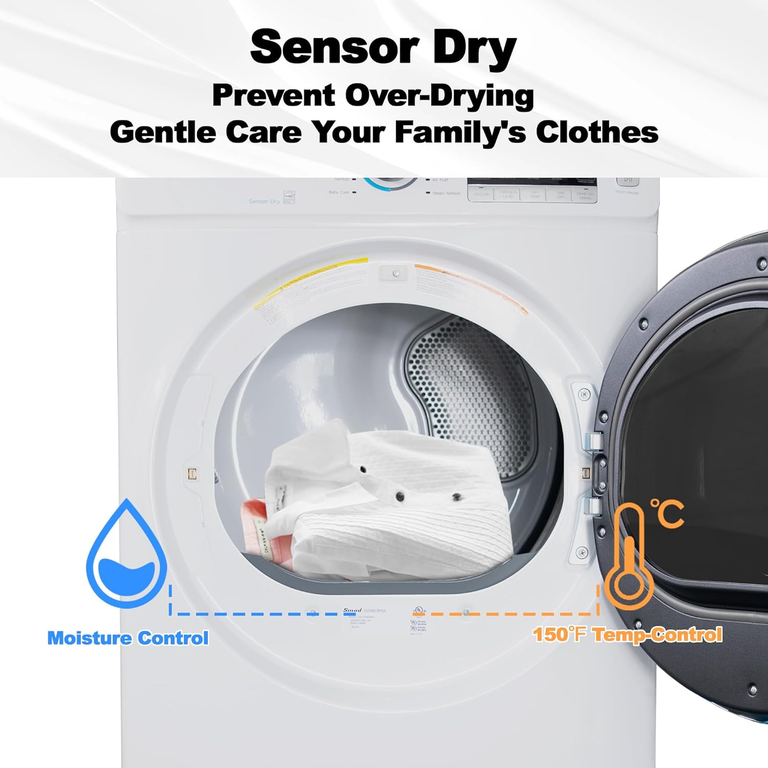 SMETA Clothes Dryer Machine, 8.0 Cu.Ft Full Size 27" Electric Dryer Machine, 120V Stackable Large Capacity Dryer For Stacked Washer And Dryer Home Apartment RV Laundry