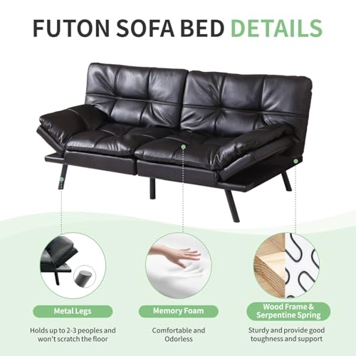 MUUEGM Futon Sofa Bed Couch, Memory Foam Futon Convertible Futon Couch, Sofa Bed Couch,Modern Loveseat Daybed Sofa,Comfy Sleeper Couch for Apartment, Living Room,Easy Assemble,Blue