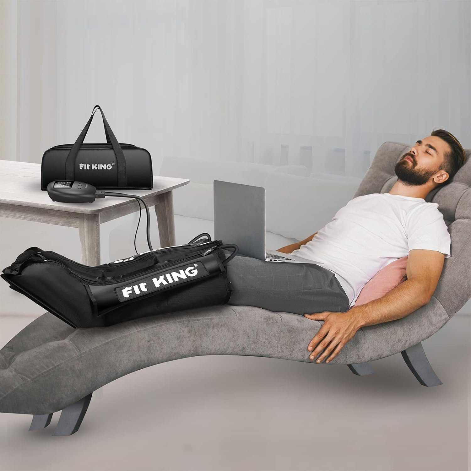 FIT KING Leg Compression Boots Massager for Foot and Calf Recovery, Help for Blood Circulation, Muscle Relaxation, Relief Soreness and Pain, FSA or HSA Eligible (Foot+Calf)