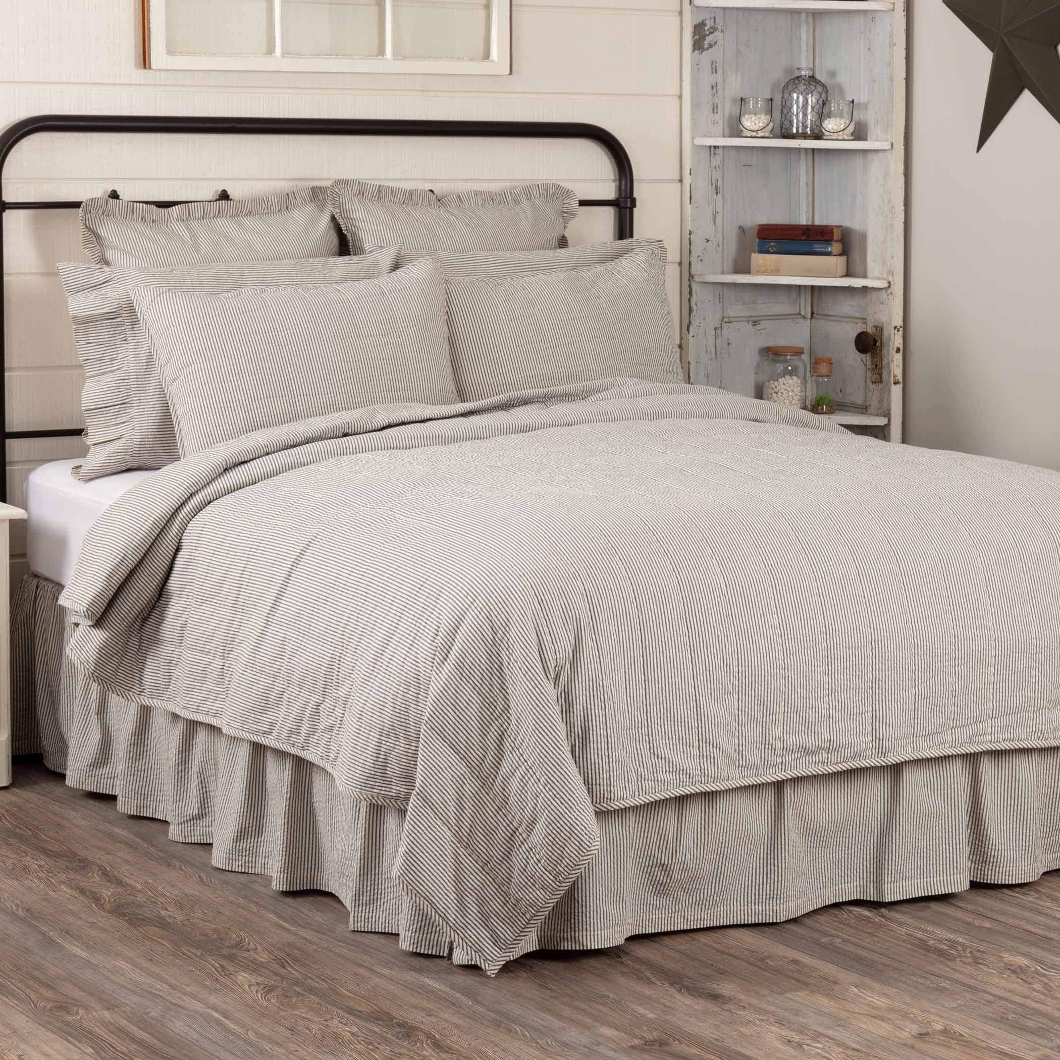 Hatteras Seersucker Blue Ticking Stripe Queen Quilt Coverlet