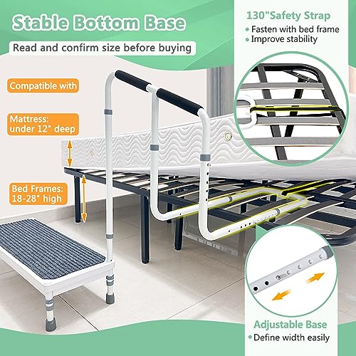 Bed Step Stool with Rail for High Beds Adults Elderly Bedside Assist Step Up Foot Stool with Handle Medical Bed Stairs Helper Stepping Stool with Handrail Bed Railing Handicap Wide Step Ramp - 400lb