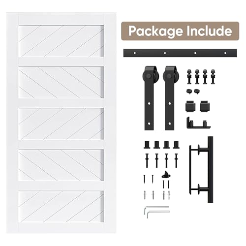 JUBEST 36" x 84" Barn Door, Slding Barn Door Kit Wave Shape Barn Door Panel with Hardware Kit Include, Easy Installation, Solid Wood, MDF & PVC Covered, Black