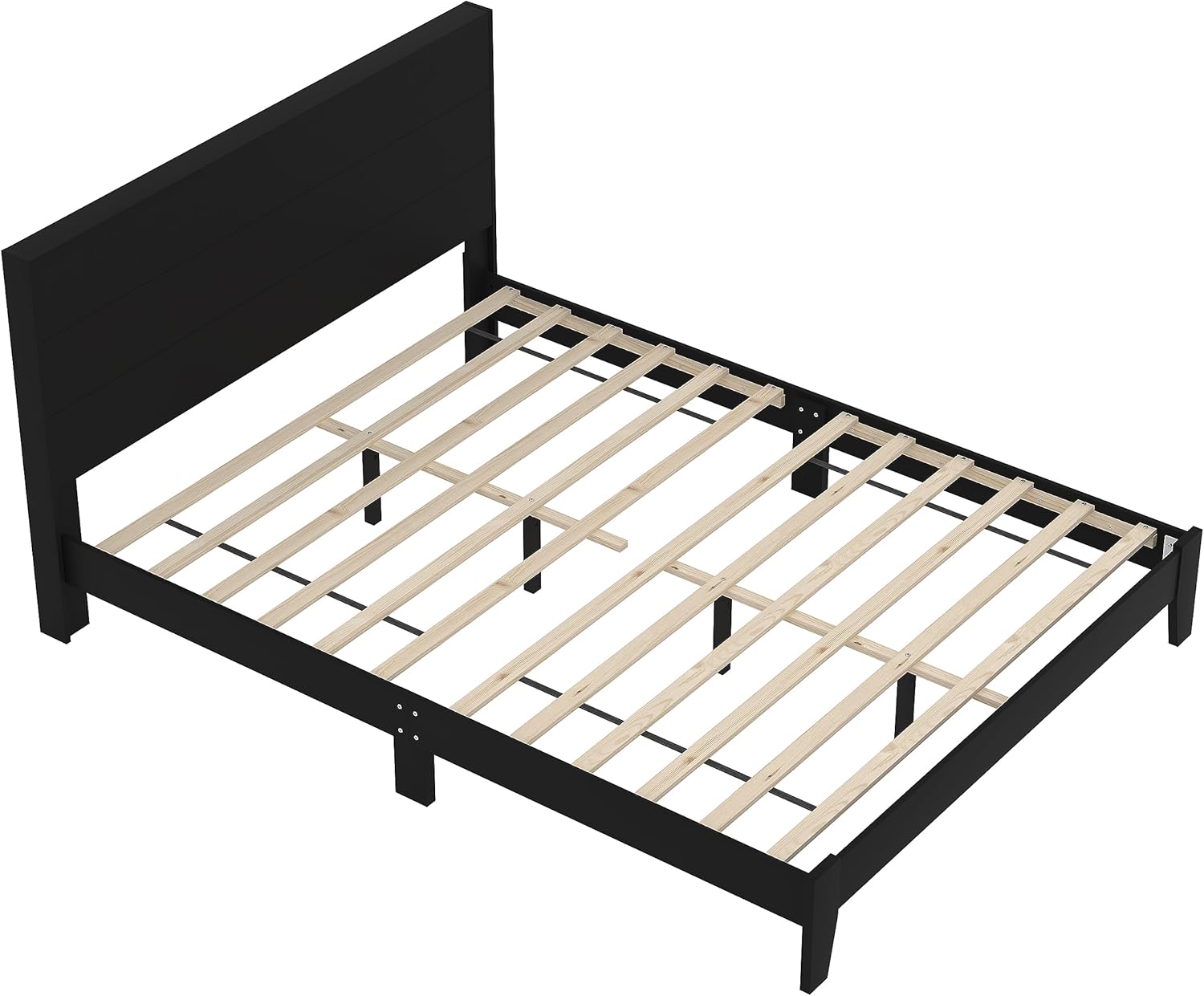Galano Payne Deluxe Platform Queen Bed Frame with Headboard, Mattress Foundation with Wood Slat Support, No Box Spring Needed, 64.17" L x 85.31" W x 40.15" H, Black