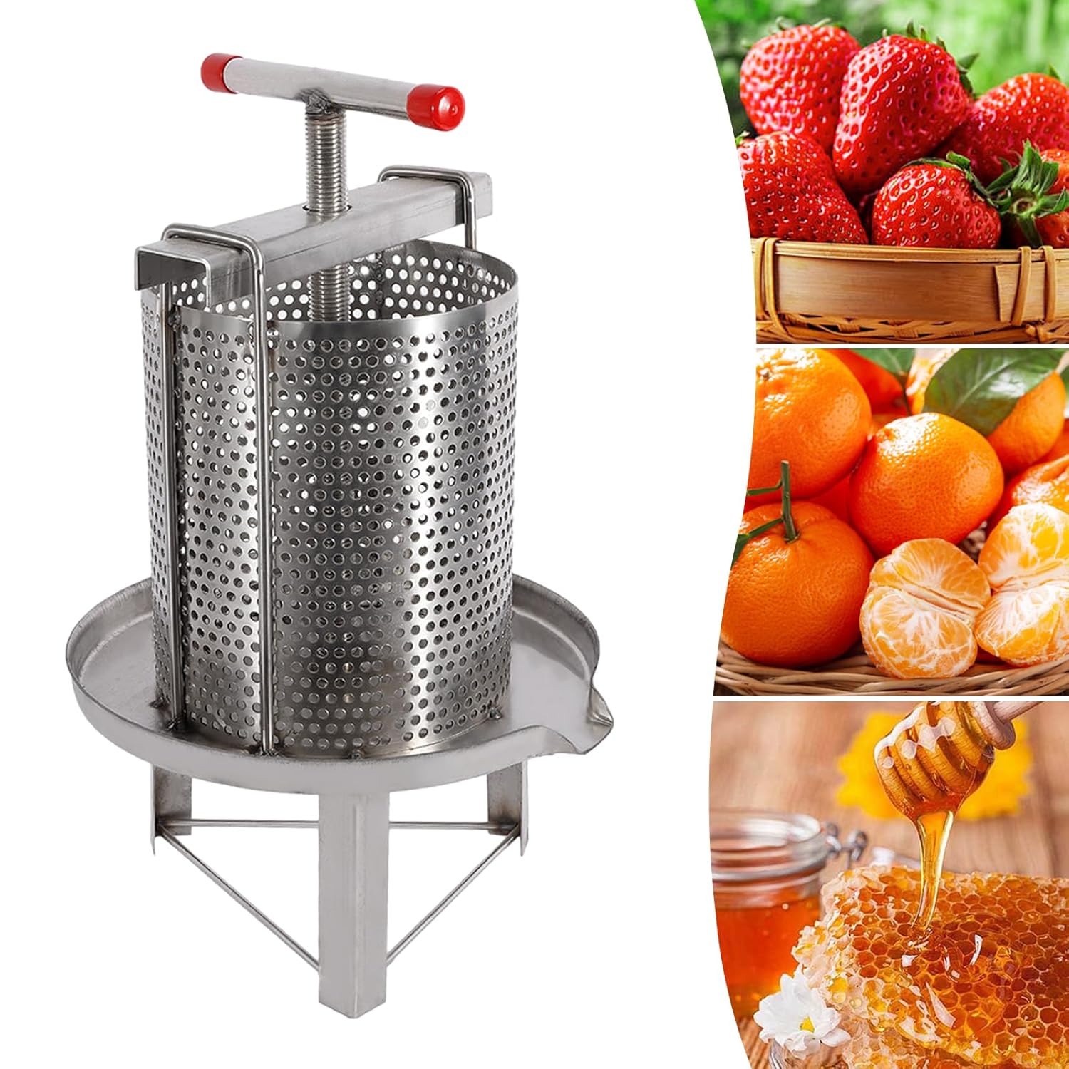 Manual Honey Presser, Mesh Honey Press Machine Honey Extractor Stainless Steel Beekeeping Extraction, Honey Bee Spinner Beekeeping Apiary Centrifuge Equipment, Silver