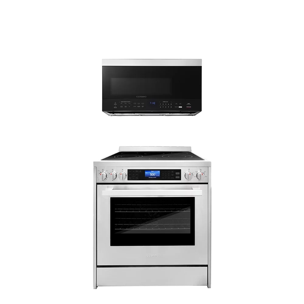 Cosmo 2 Piece Kitchen Appliance Package with 30" Over the Range Microwave & 30" Freestanding Electric Range Kitchen Stove Kitchen Appliance Bundles
