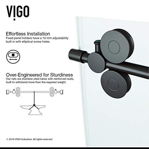 VIGO Adjustable 56-60 in. W x 65.5 in. H Elan Frameless Sliding Rectangle Tub Door with Clear Tempered Glass and Stainless Steel Hardware in Matte Black Finish, VG6041MBCL6066