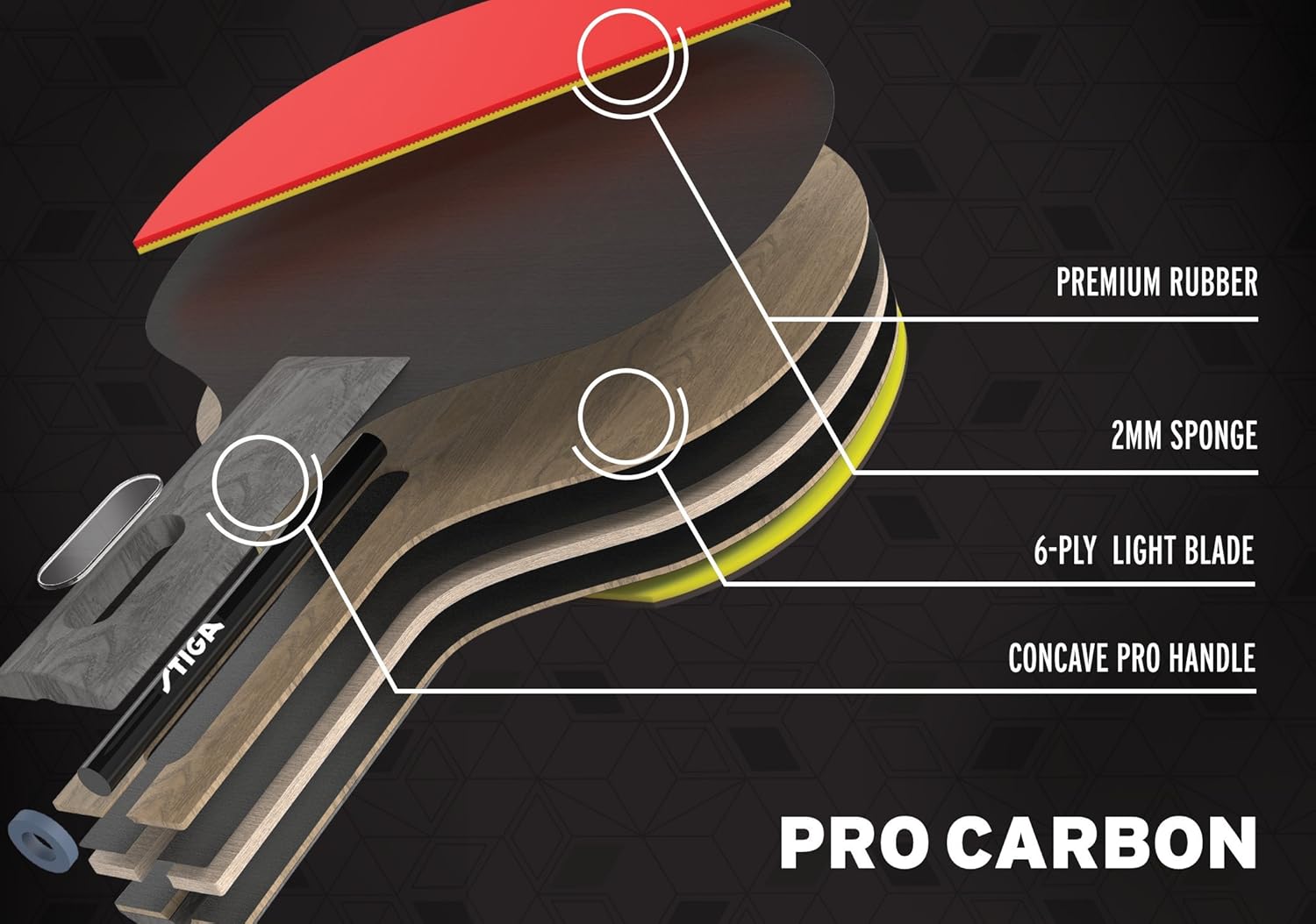 STIGA Pro Carbon Performance-Level Table Tennis Racket with Carbon Technology for Tournament Play