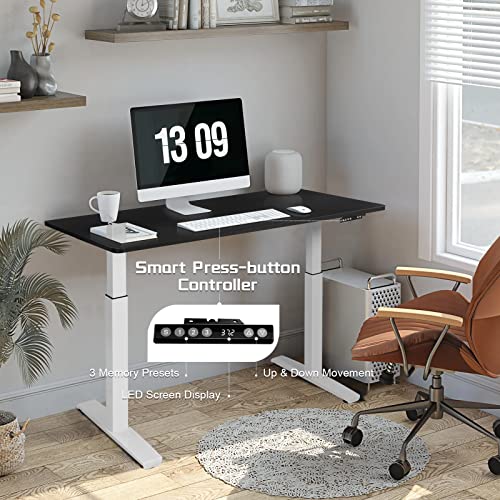 COSTWAY Dual Motor Electric Standing Desk, 55" x 28" Height Adjustable Sit Stand Desk with Solid One-Piece Desktop & 3 Memory Presets, Ergonomic Computer Workstation for Home Office (White & Black)